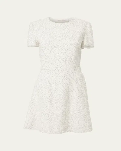Carolina Herrera Pearly Embellished Short-sleeve Mini Dress In White