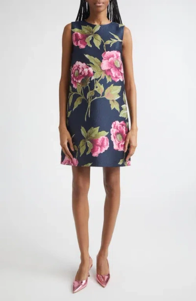 Carolina Herrera Peony Jacquard Sleeveless Shift Dress In Blue