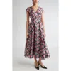 Carolina Herrera V-neck Floral Silk Cap-sleeve Midi Dress