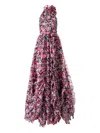 Carolina Herrera Corsage Halter Floral Ruffle Gown