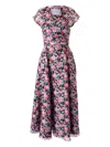 Carolina Herrera V-neck Floral Silk Cap-sleeve Midi Dress