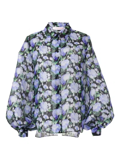 Carolina Herrera Peony-print Shirt In Blue