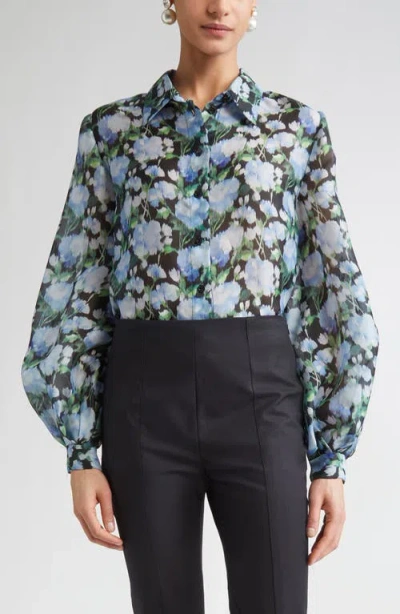 Carolina Herrera Floral Silk Puff-sleeve Button-down Shirt