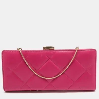 Pre-owned Carolina Herrera Pink Quilted Leather Frame Chain Clutch