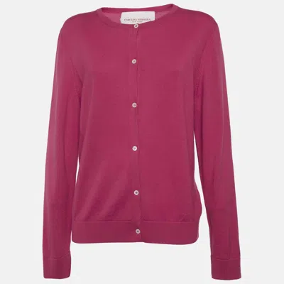 Pre-owned Carolina Herrera Pink Wool Knit Button Front Cardigan Xl