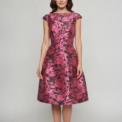 Pre-owned Carolina Herrera Pink/black Floral Jacquard Fit And Flare Mini Dress S