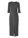 Carolina Herrera Pinstripe-pattern Belted Midi Dress In Gray