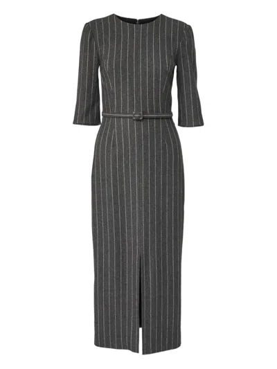 Carolina Herrera Pinstripe-pattern Belted Midi Dress In Gray