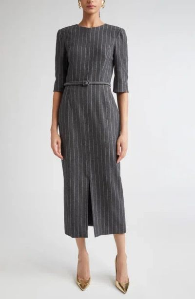 CAROLINA HERRERA CAROLINA HERRERA PINSTRIPE WOOL BELTED SHEATH DRESS