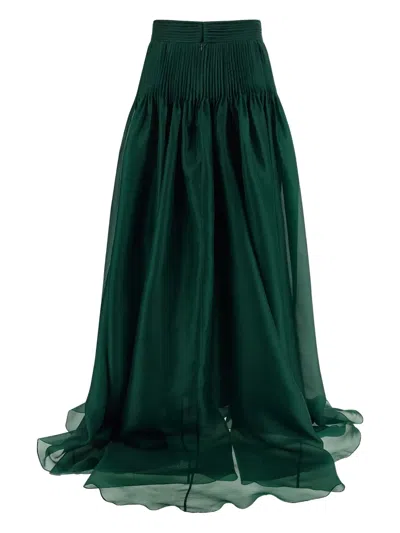 Carolina Herrera Pintucked Organza Skirt In Green