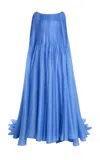 Carolina Herrera Pintucked Silk Cape Gown In Light Blue