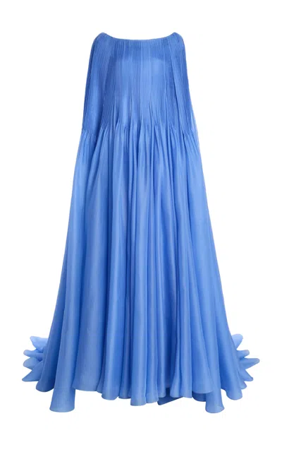 Carolina Herrera Pintucked Silk Cape Gown In Light Blue