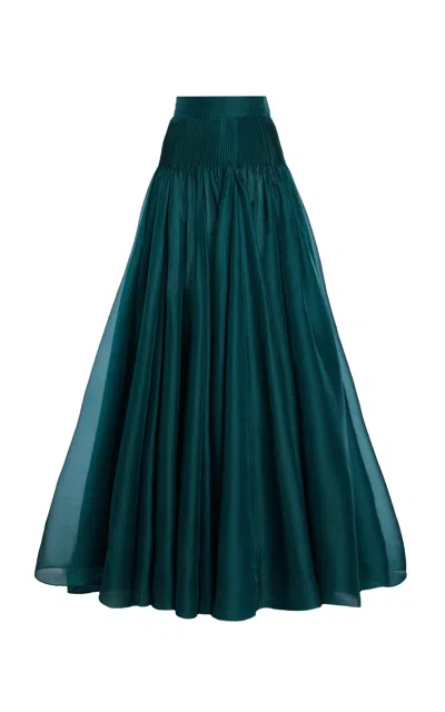 Carolina Herrera Pintucked Silk Maxi Skirt In Dark Green