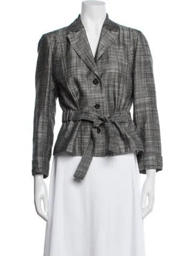 Pre-owned Carolina Herrera Plaid Print Blazer In Grey