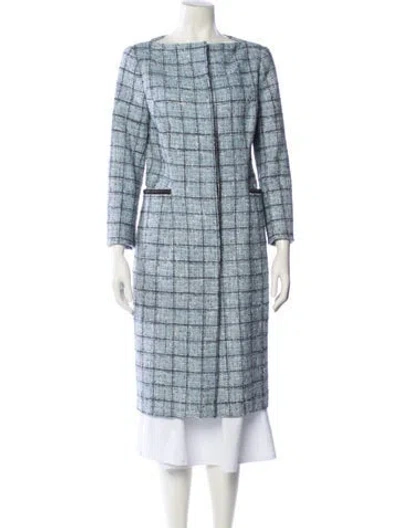 Pre-owned Carolina Herrera Plaid Print Coat In Blue
