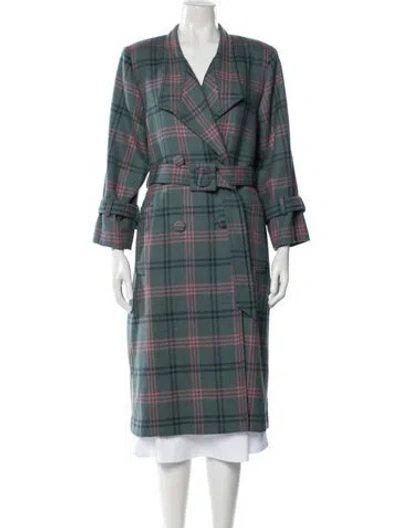 Pre-owned Carolina Herrera Plaid Print Coat In Green