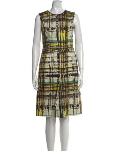 Pre-owned Carolina Herrera Plaid Print Knee-length Dress In Green