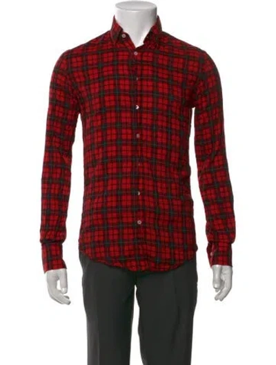 Pre-owned Carolina Herrera Plaid Print Long Sleeve Dress Shirt In Red