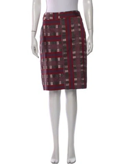 Pre-owned Carolina Herrera Plaid Print Midi Length Skirt In Burgundy
