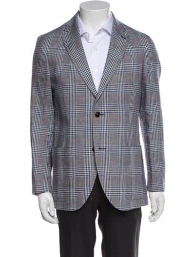 Pre-owned Carolina Herrera Plaid Print Peacoat In Blue