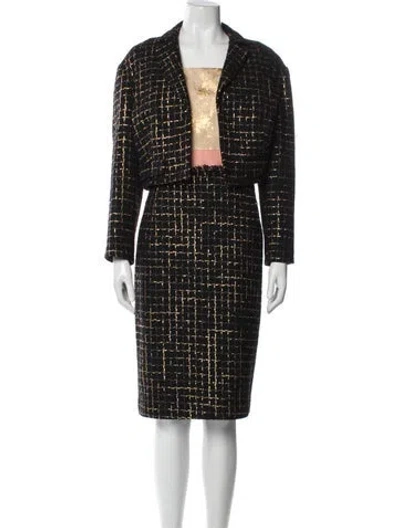 Pre-owned Carolina Herrera Plaid Print Raw-edge Trim Dress Set In Black