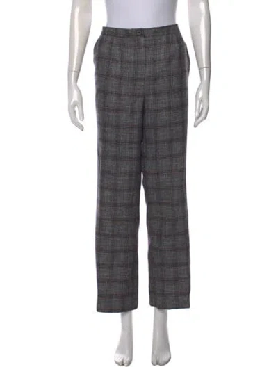 Pre-owned Carolina Herrera Plaid Print Straight Leg Pants In Grey