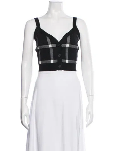 Pre-owned Carolina Herrera Plaid Print V-neck Crop Top In Neutral
