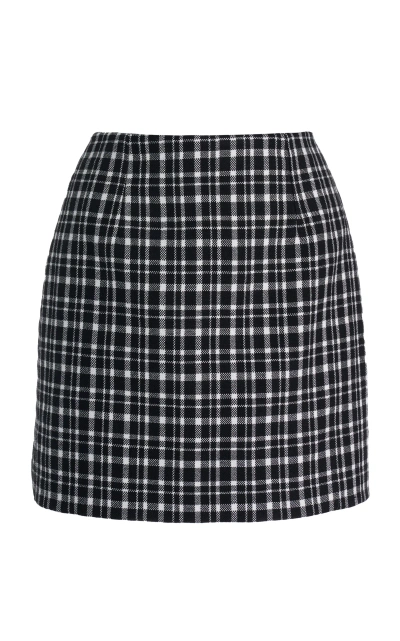 Carolina Herrera Plaid Wool-blend Mini Skirt In Black,white