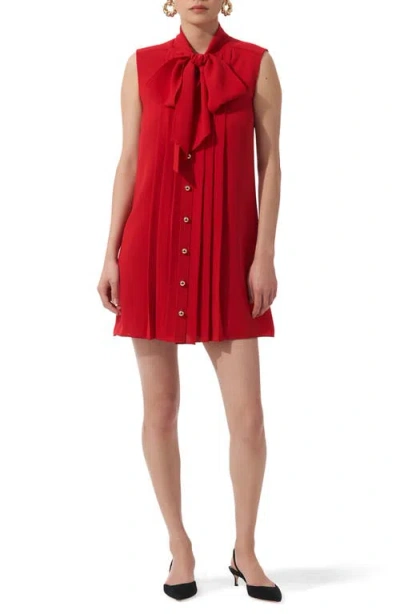 Carolina Herrera Pleat Front Tie Neck Minidress In Lacquer Red