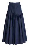 Carolina Herrera Pleated Cotton Chambray Midi Skirt In Navy