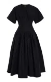 Carolina Herrera Pleated Cotton Midi Dress In Black