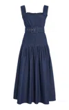 Carolina Herrera Pleated Cotton Twill Midi Dress In Navy