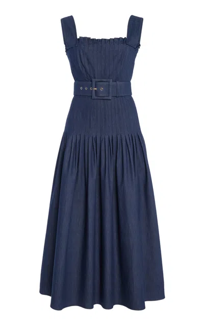 Carolina Herrera Pleated Cotton Twill Midi Dress In Navy
