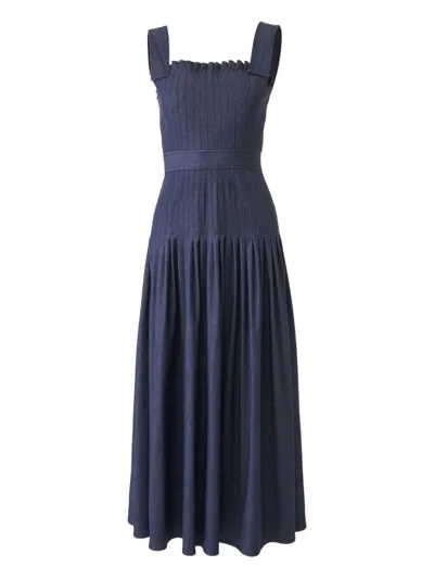 Carolina Herrera Pleated Denim Midi Dress In Blue