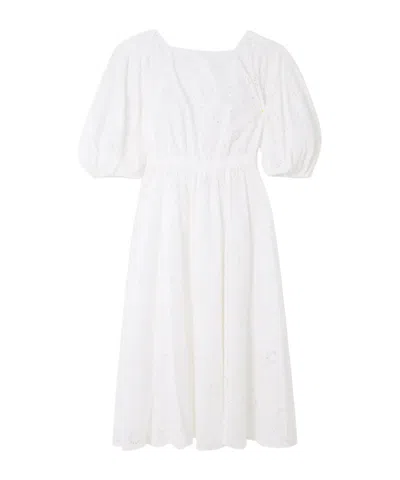Carolina Herrera Pleated Broderie Anglaise Cotton Midi Dress In White