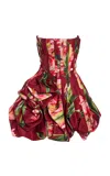 Carolina Herrera Pleated Floral Mini Dress In Red