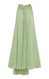 Carolina Herrera Pleated Georgette Halter Dress In Green