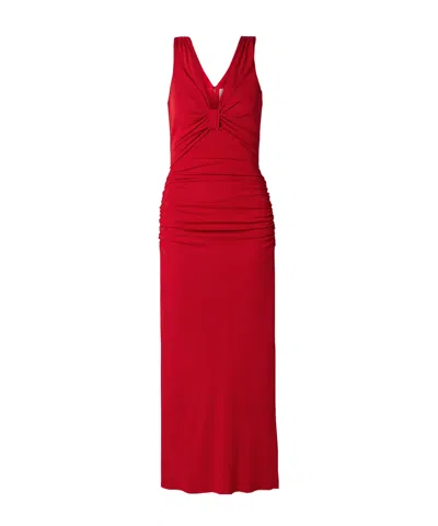 Carolina Herrera Pleated Knit Dress In Red