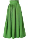 Carolina Herrera Cummerbund-waist Cotton-blend Faille Midi Skirt In Green