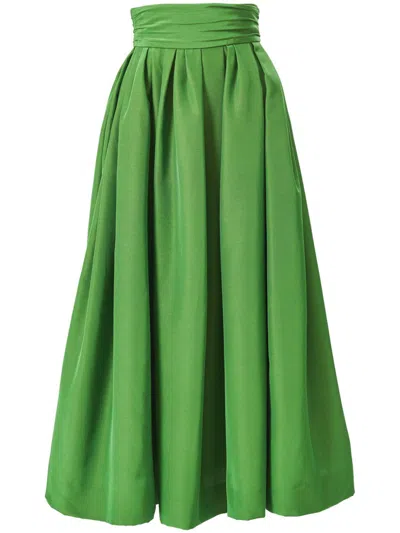 Carolina Herrera Cummerbund-waist Cotton-blend Faille Midi Skirt In Green