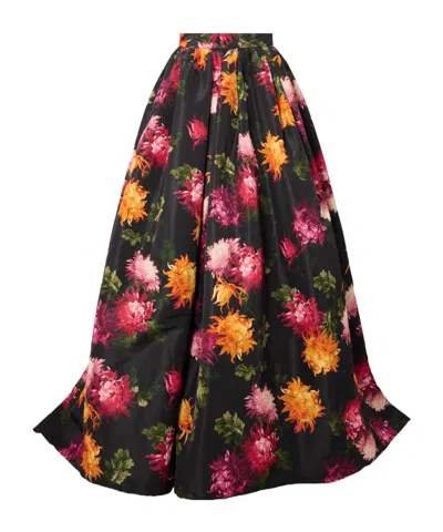 Carolina Herrera Pleated Print Midi Skirt In Black