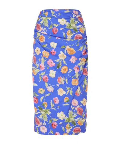 Carolina Herrera Pleated Printed Midi Skirt In Blue