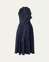 Carolina Herrera Pleated Self-tie Full Midi Dress In Blue