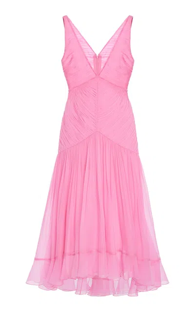 Carolina Herrera Pleated Silk Midi Dress In Pink