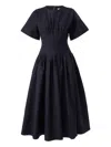 Carolina Herrera Short-sleeve Pleated-waist Midi Dress In Blue