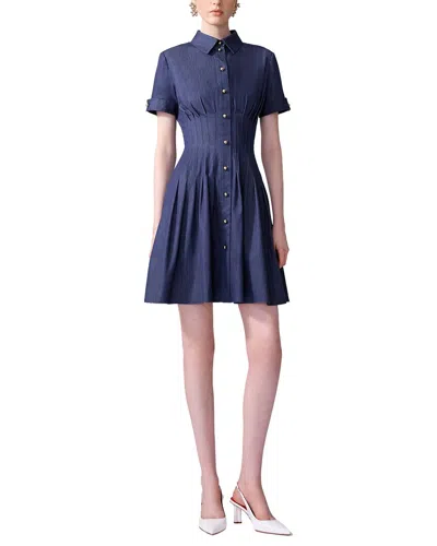 Carolina Herrera Pleated Waist Mini Dress In Blue