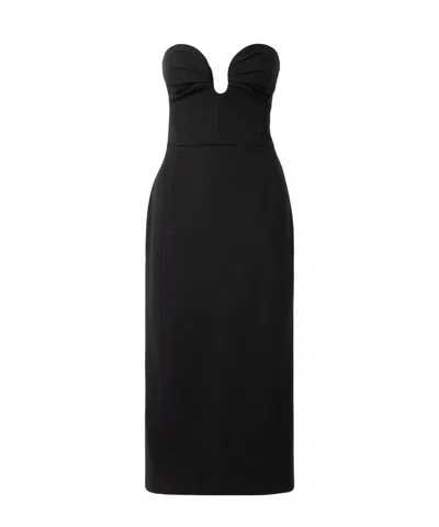 Carolina Herrera Pleated Wool Blend Dress In Black