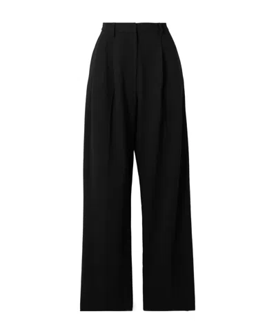 Carolina Herrera Pleated Wool Blend Wide-leg Casual Pants In Black