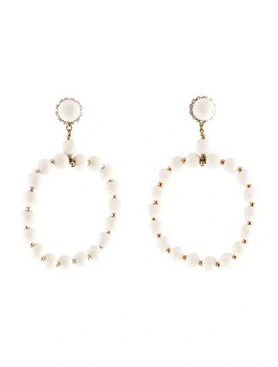 Pre-owned Carolina Herrera Plexiglass & Crystal Beaded Square Drop Earrings In White