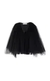 Carolina Herrera Plunged Tulle Cape Top In Black